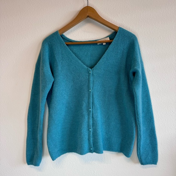 Sezane Barry Cardigan Aqua Sage Mohair Alpaca Knit Jumper Reversible Size Small - Picture 2 of 12